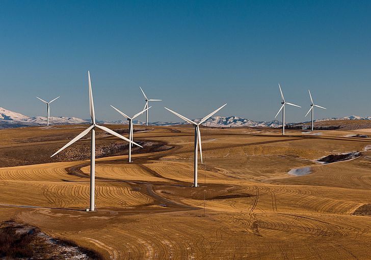 veterné farmy, veterné mlyny, turbíny, energie, vietor, Zelená, Idaho