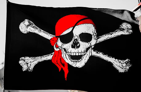 Piraci, Flaga, Czaszka, Symbol, Szkielet, statek piracki, kości czaszki