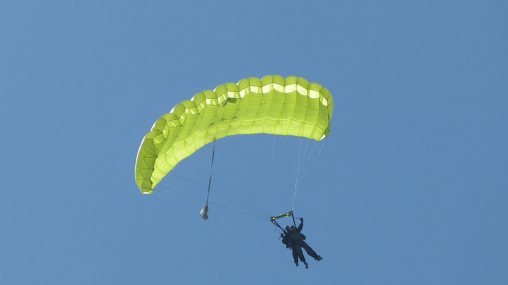 Parachute, parachutist, hemel, float, vliegen, geel, parachutespringen