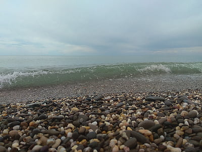 波, 海, 泡沫, 石头, 网上冲浪, 海滩, 天空