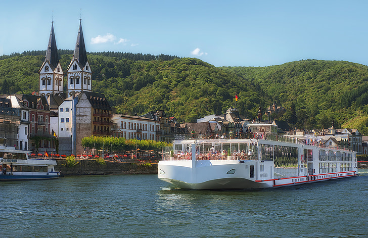 rhine valley, germany, ship, river, water, village, buildings