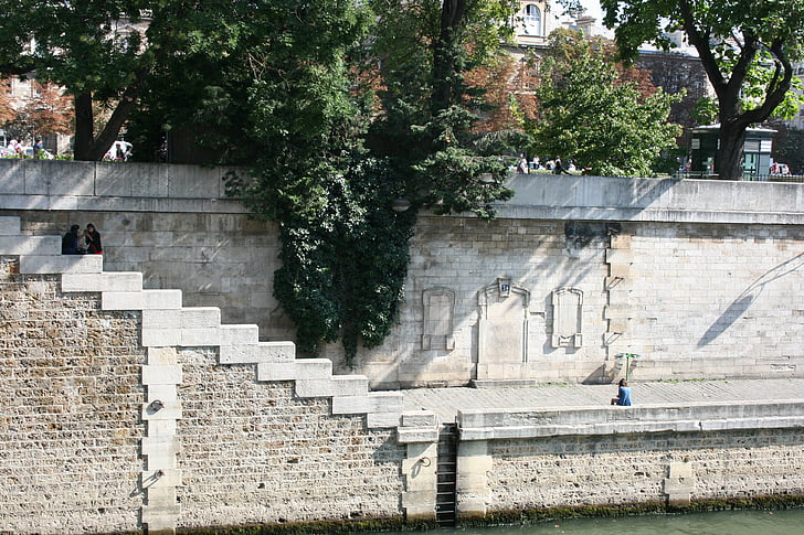 quay of the river seine, paris, steps, ladder