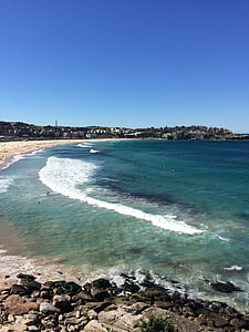 Bondi beach, Austrálie, pláž, pobřeží, oceán, slunečno, dovolená