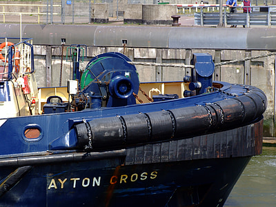 Ayton cross, båge, bogserbåten, fartyg, detalj, transport, hamn