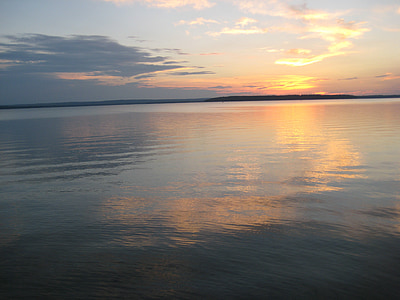 lake, sunset, reflection, sky, calm, horizon