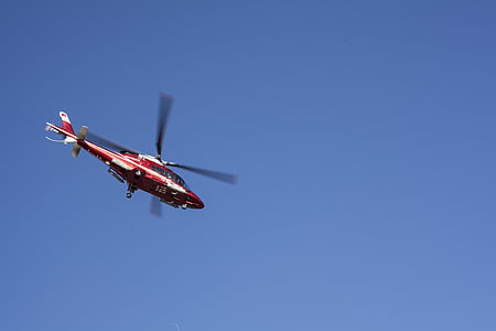 helicóptero, volar, ambulancia, azul, cielo, hélice, alta