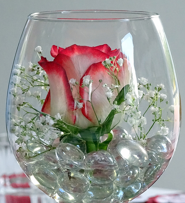 Deko, Rožė, stiklo, vyno taurė, raudona rožė, Dekoratyviniai, meilė