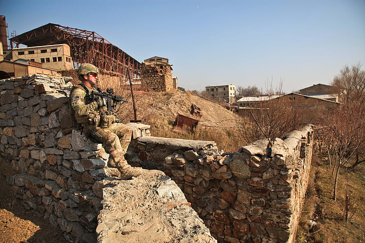 l'Afganistan, soldat, seguretat, arma, poble, patrulla, desplegament