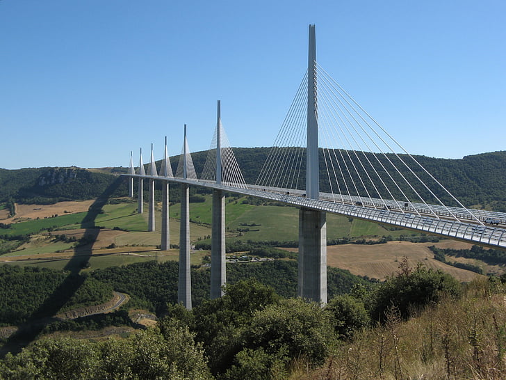 viaduct, millau, france, bridge, cables, tarn river, south of france