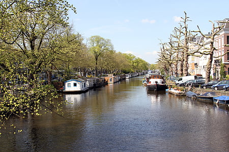 Amsterdam, Pays-Bas, canal, bateau-logement, architecture, ville, Holland