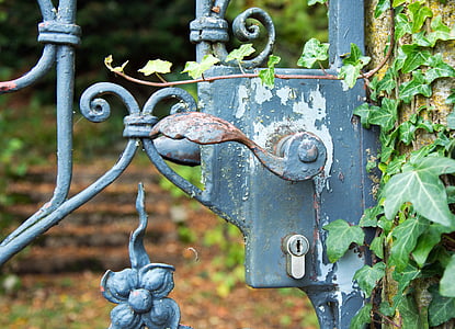 Klamka drzwi, Żelazko, kutego żelaza, uchwyt, stary, ornament, zardzewiały