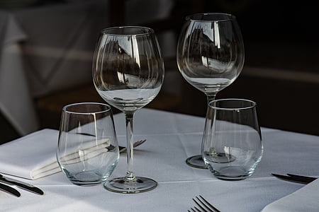 two, wine, glasses, shot, top, white, table
