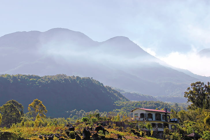 Guatemala, Lacul atitlán, San antonio, nori, vulcani, pădure, Selva