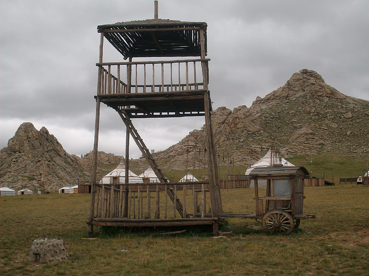 tower, mongolia, steppe, wooden tower