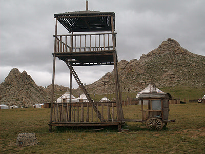 Torre, Mongolia, estepa, Torre de madera