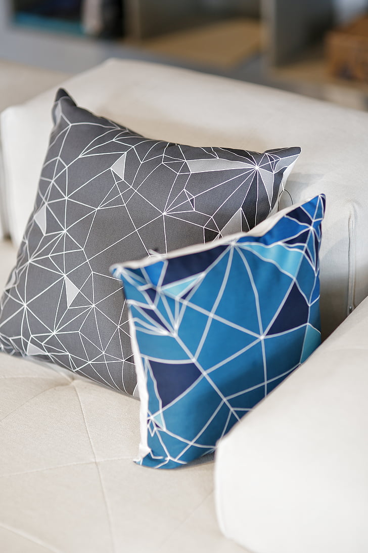 pagalvės, pagalvė, geometrinis, pilka, mėlyna, 
