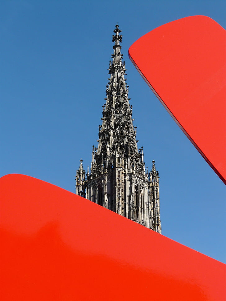 kunst, kunstverk, Keith haring, røde hunden, Ulm, Ulms katedral, Münster