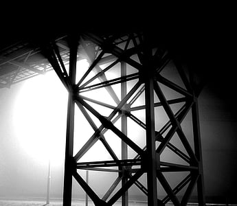 structure, en acier, brouillard, lumière