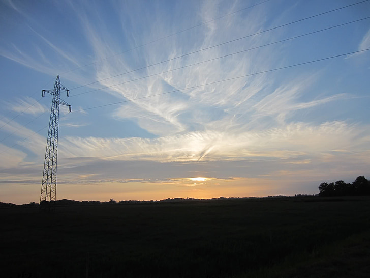 power poles, sunset, cloud mood