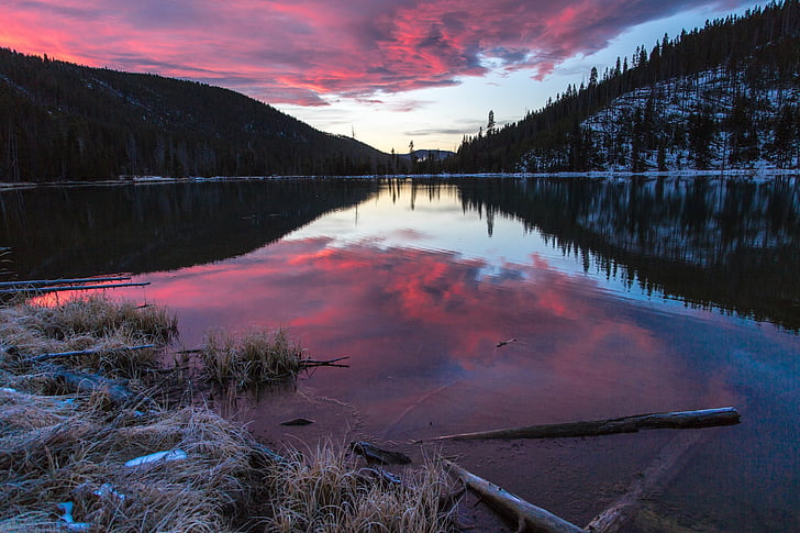 north twin lake, reflection, water, twilight, sunset, evening, dusk