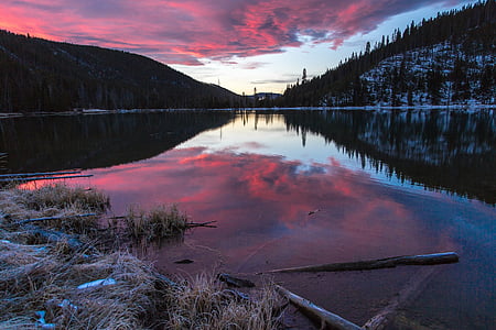 North twin lake, reflectie, water, Twilight, zonsondergang, avond, schemering