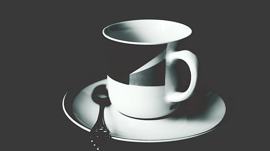 カップ, マグカップ, コーヒー, 紅茶, プレート, レストラン, カフェ