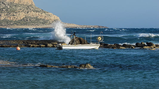 cyprus, ayia napa, kermia beach, boat, waves, smashing, windy