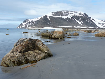 Spitsbergen, es dingin, Bank, batu, pegunungan, Pantai, batu