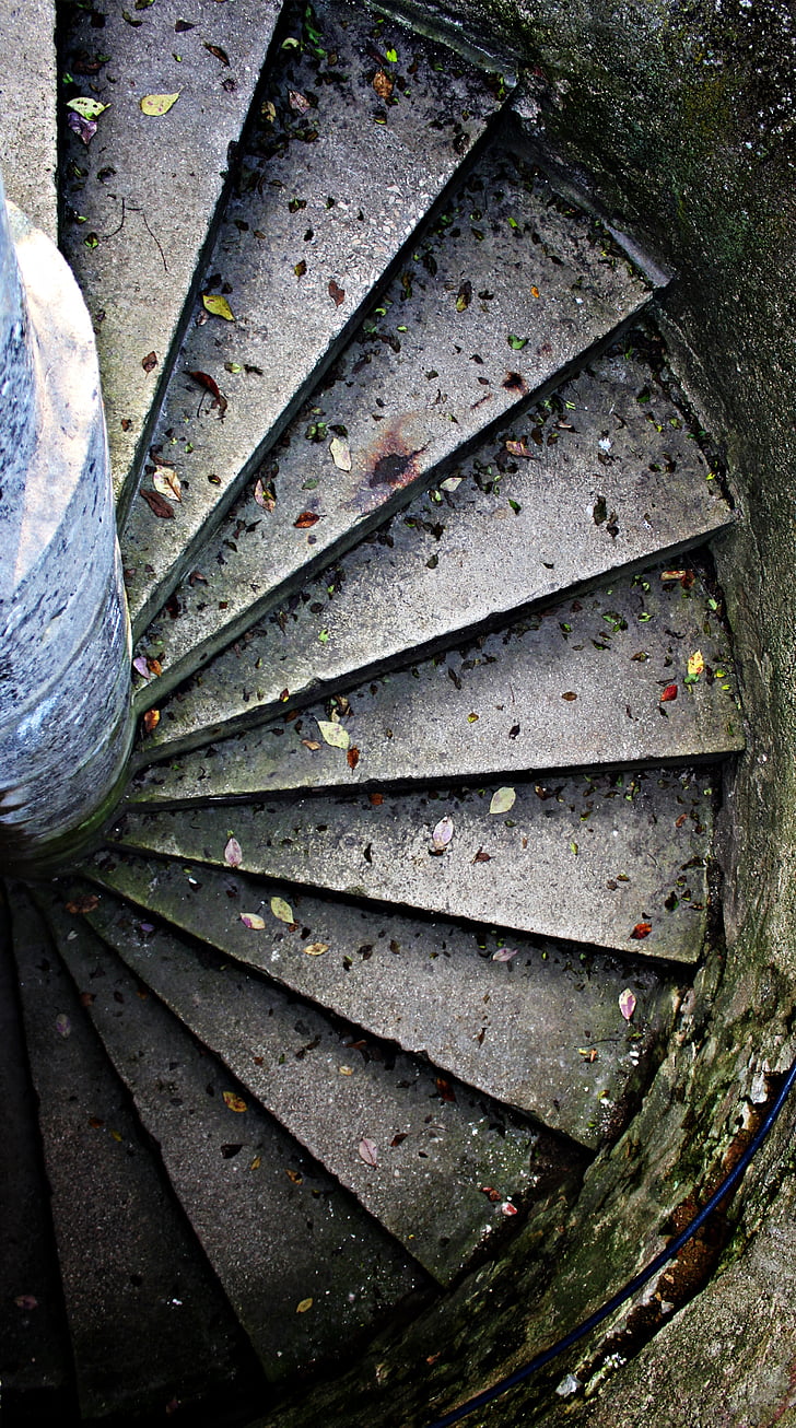 spiraliniai laiptai, laiptų apdaila, spiralės, palaipsniui, nusileidimas, rudenį, laiptų žingsnio