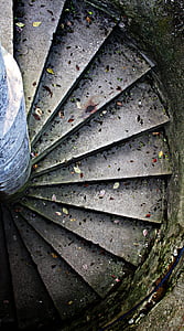 escada em espiral, revestimento de escada, em espiral, gradualmente, descida, Outono, serrilha