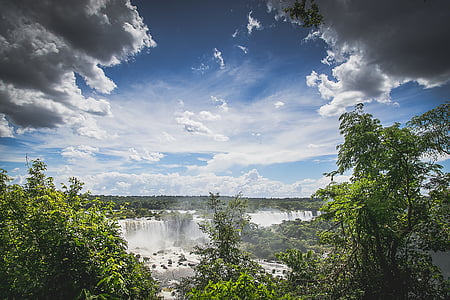 waterfall, big, view, panorama, lookout, massive, nature