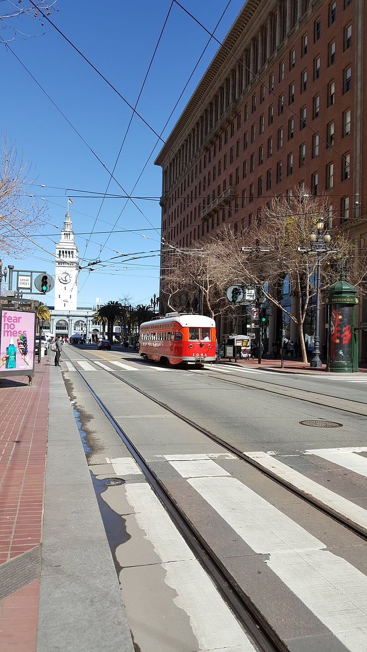 Sanfrancisco, carrer, autobús, Panorama urbà, trànsit, ciutat, vida de la ciutat