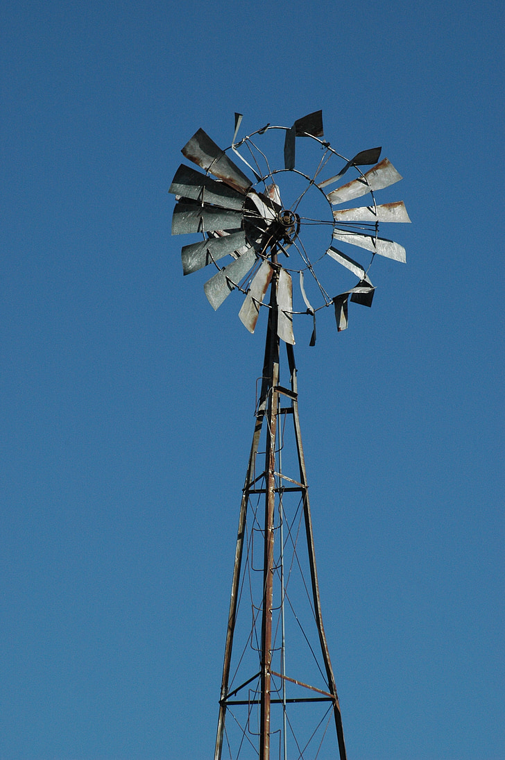old windmill, windmill, sky, wind, rural, blue, agriculture
