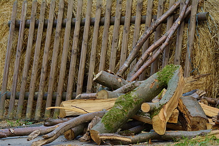 wood, wood fence, stack wood, rustic, firewood, farm, paling