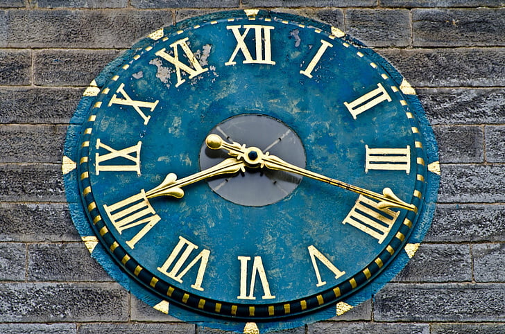 klok, tijd, oude, kerk, het platform, minuten, uur
