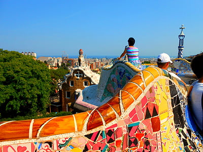 Barcelona, utazás, Spanyolország, Gaudi, Güell Park, friss levegő, város
