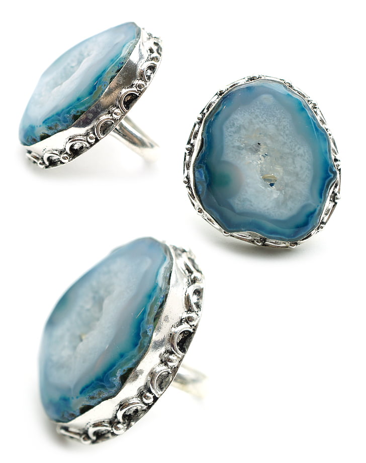 blau, drusy, pedra, anell, exhibició, plata, lliura esterlina