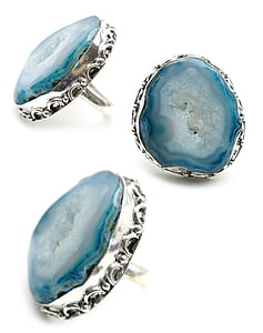 blue, drusy, stone, ring, display, silver, sterling