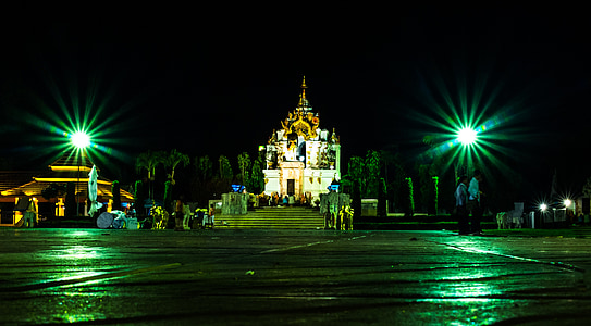 Thajsko, chrám, Kaplnka, noc fotografiu, reflexie