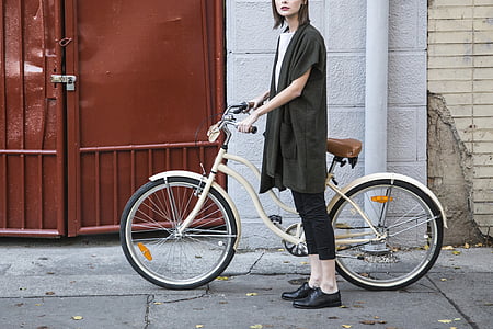 mujer, bicicleta, moda, modelo de moda, bicicleta, ciclo, ciclismo