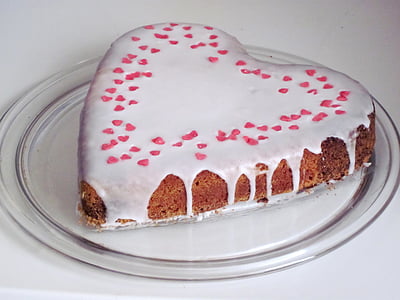 bolo, coração, bolo de amor, bolo de coração, amor, ornamento, comer