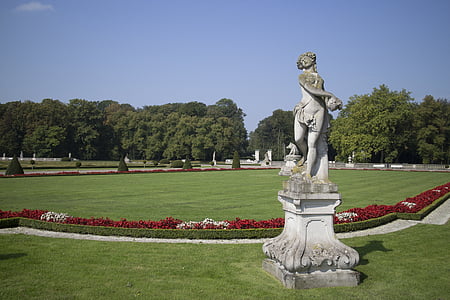 english garden, münsterland, landscaped garden, castle, sculpture, castle park, park