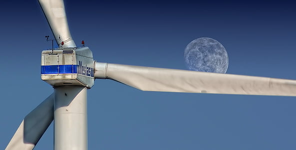 electricity, environmental technology, moon, pinwheel, renewable energy, wind park, wind power