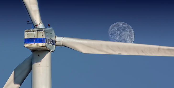 Pinwheel, windenergie, enerie, milieutechnologie, windpark, maan, hemel