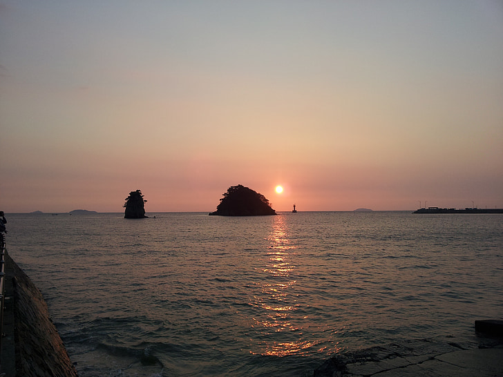 bagliore, mare, tramonto, Repubblica di Corea, natura, crepuscolo