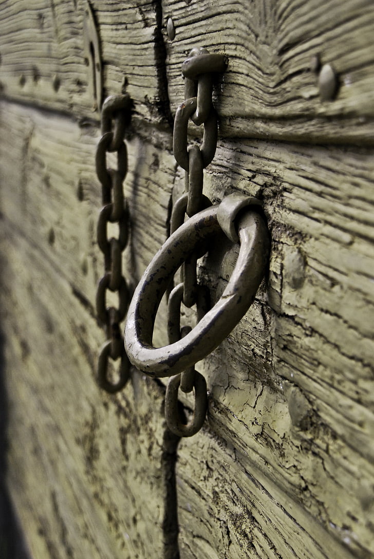 пръстен, вратата, дървен материал, стар, верига, метал, стомана