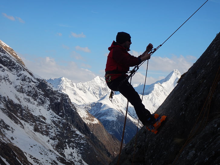 climb, prussik knot, high mountains, prusik, abseil, rope, carbine