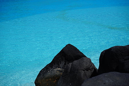 water, clear, blue, bright, stone, lava stone, contrast