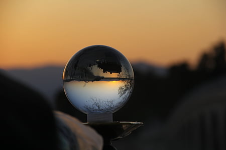 sunset, crystal ball, at dusk