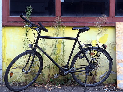 rower, podwórku, rowery, żółty, Vintage, rowerów, stary
